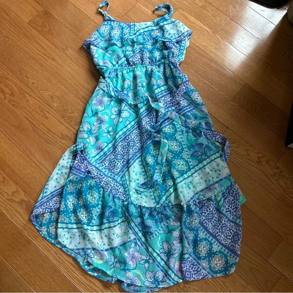 Childrens Place girls 14 dress maxi Floral Blue and Green summer worn once